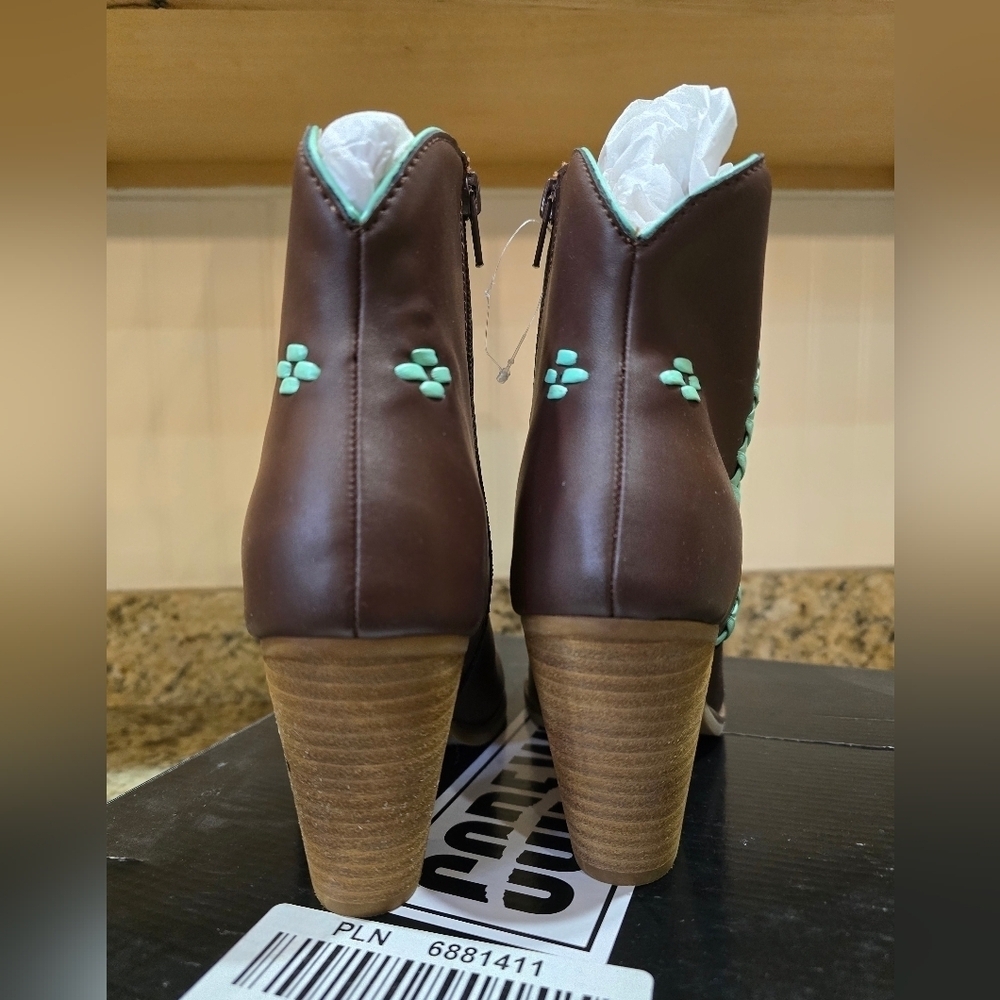 Code West Womens Brown & Teal Leather Western Booties Size 9.5 New In Box - Picture 3 of 5